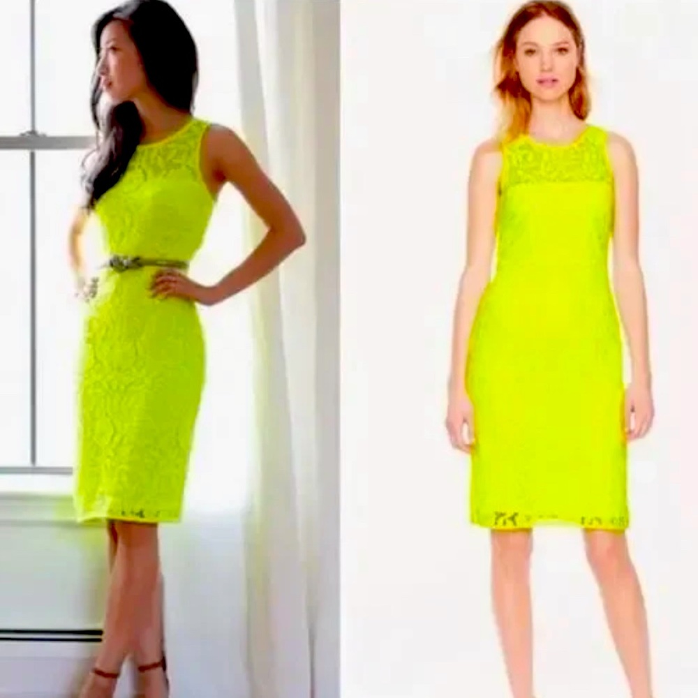 J.Crew - Neon Yellow Floral Lace Sleeveless Sheath Dress size 6